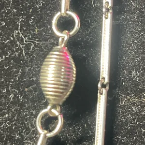 Vintage Silver Tone Long Chain Necklace 54” – Bar Link w/ Textured Beads thumbnail 3