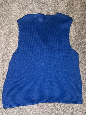 Vintage 80’s dead stock Russ Knitted Vest, Blue and Teal, Large thumbnail 4