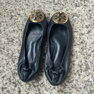Tory Burch Black Flats with Gold Logo thumbnail 3