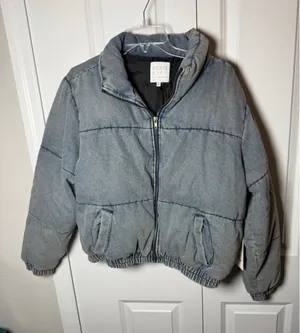 April Kiss Denim Puffer Jacket Size M Blue NWT thumbnail 1