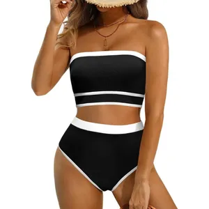 Yonique Bandeau Bikini Strapless Swimsuit Two Piece High Waisted MEDIUM thumbnail 2