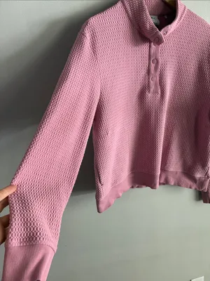 Puma Women’s L Pink Textured Snap Neck Pullover Sweatshirt Athleisure thumbnail 3