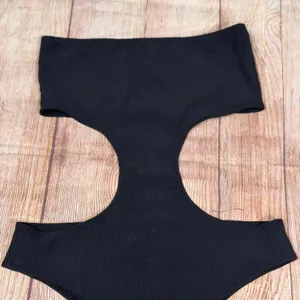 Edikted Black Ribbed Strapless Cutout One-Piece Bodysuit Medium thumbnail 4