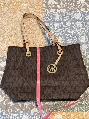 Michael Kors Jet Set Tote MK Logo Large Carryall Laptop Bag Brown Tan Gold thumbnail 7