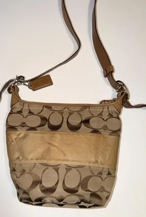 Coach Canvas Leather Tan Signature Shoulder Bag Handbag Purse medium thumbnail 1