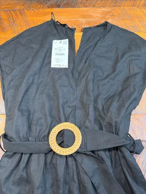 Zara Belted Black Linen V Neck Jumpsuit thumbnail 3