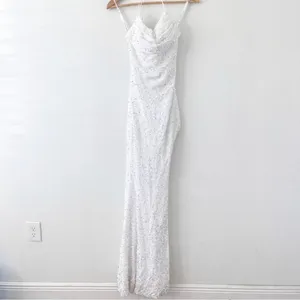 Sophia Thomas White Sequin Open Back Cut Out Prom Bridal Glam Maxi Gown Dress thumbnail 4