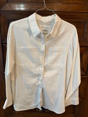Stoosh Premium White Linen Blend Button Down Shirt Size Medium thumbnail 1