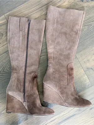 Nine West Heartset Suede Wedge Knee High Boots Taupe Brown Size 11 NWOT thumbnail 1