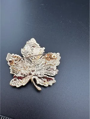 Autumnal Crystal Maple Leaf Brooch Pin Pink thumbnail 4