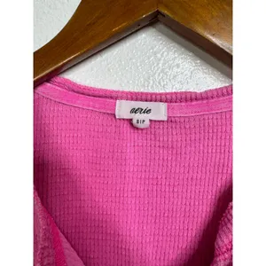Aerie‎ Pink Waffle Knit Henley Tank Top Cropped Sleeveless Thermal Small thumbnail 3