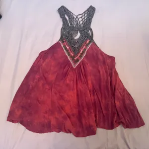 Free People Red and Brown Boho Crochet Detail Top thumbnail 1