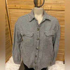 Hollister Boyfriend Fit gray white houndstooth flannel jacket shacket shirt XS thumbnail 2