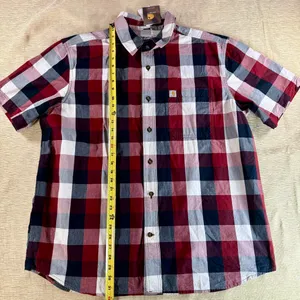 Carhartt Men’s XL Regular Plaid Short Sleeve Button Up Shirt Red Navy NWT thumbnail 8