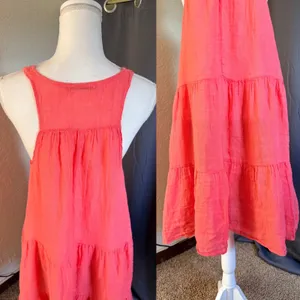 Tempo Paris Lagenlook Dress Womens XL Pink Linen Tiered Sleeveless Made Italy thumbnail 7