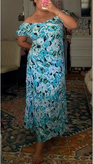 Loft Blue floral design maxi dress with slit shabby chic flowers blue baby shower thumbnail 1