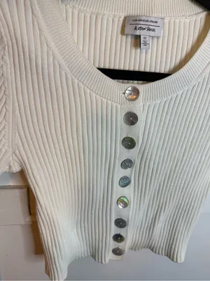 & Other Stories Cream Cropped Ribbed Shell Button Cardigan thumbnail 4