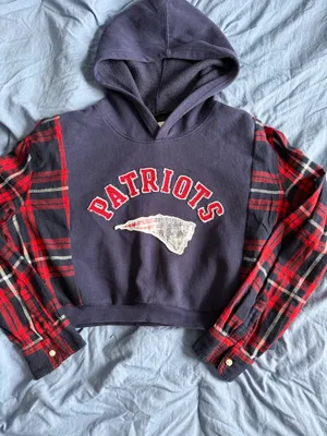 Custom New England Patriots Re-Worked Flannel Hoodie thumbnail 1