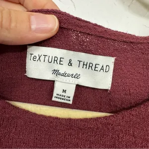 Madewell Texture & Thread Burgundy Knit Puff Sleeve Sweater Womens M Fall Eyelet thumbnail 5