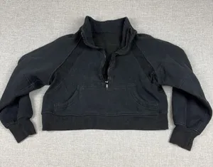 Lululemon Sweatshirt Womens Small Black 1/4 Zip Fleece Cropped Pullover Logo thumbnail 1