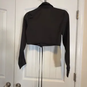 Zara Black Crop Poplin Shirt Long Sleeve Wrap Tie Waist XS EUC Collar Blouse thumbnail 4