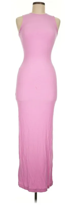 SKIMS Pink Sleeveless Bodycon Maxi Dress Stretchy Fitted Size M thumbnail 1