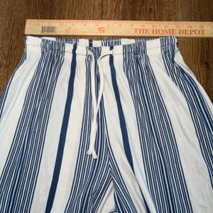 H&M Blue White Striped Wide Leg Pants Womens M Boho casual nautical pull on thumbnail 6