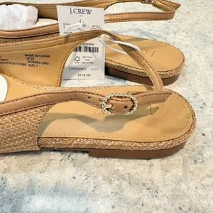 J CREW Woven slingback flats Natural Raffia Brown Leather Trim ‎ 7M NwT thumbnail 4