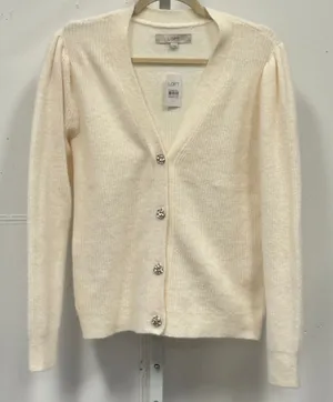 NWT LOFT Rhinestone Buttons Relaxed Fit‎ Knit Cardigan Sweater Small White thumbnail 1