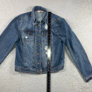 Highway Jeans Denim Jacket Women M Medium Wash Distressed‎ Ripped Trucker thumbnail 4
