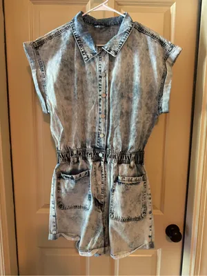 Blank NYC Light Blue Acid Wash Denim Romper Shorts thumbnail 1