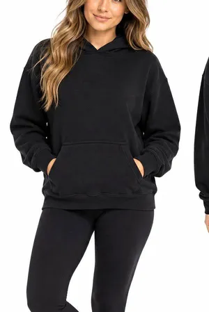 SACRÉ Black Pullover Hoodie S/M Fleece Kangaroo Pocket Minimalist Sweatshirt thumbnail 1