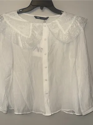 Zara White Lace-Collar Button-Front Blouse thumbnail 4