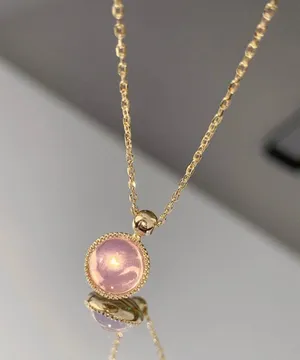 18K Gold Plated Pink Opal Pendant Necklace for Women thumbnail 1