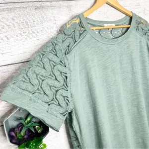 UMGEE Seafoam Green Lace Sleeve Sheer Lace Back High Low Tunic Top Size XL thumbnail 3