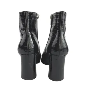 Marc Fisher Daith Black Croc Embossed Leather Pointed Toe Block Heels Boots 6 thumbnail 3