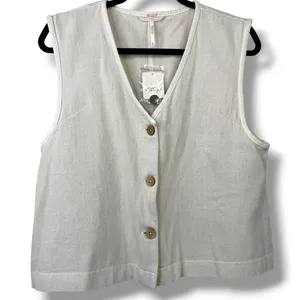 NEW Free People So Fresh Wet Plaster Neutral Button Vest Relaxed Lounge Set XS thumbnail 3