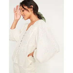 Old Navy Women Cotton Roma Blouse XL White Eyelet Embroidered Balloon Cottage thumbnail 2