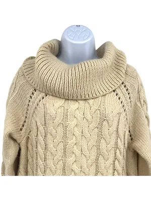 Volcom Snooders Beige Cream Cable Knit Chunky Cowl Neck Sweater Size Medium thumbnail 3
