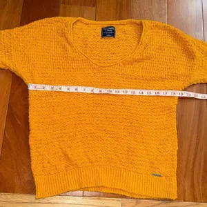 Abercrombie &‎ Fitch Women's Mustard V-Neck crochet Sweater Size L thumbnail 10