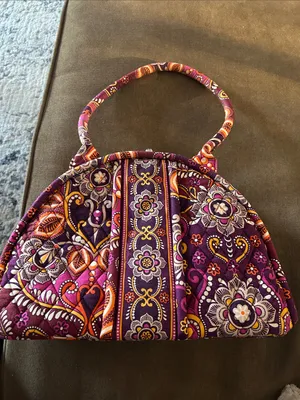 Vera Bradley Quilted Kiss Lock Frame Satchel Purple Pink Floral Paisley Shoulder thumbnail 3