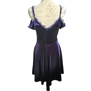 Lulus -793 Navy Cold Shoulder Surplice V-Neck Lace Velvet Mini Dress‎ Size M thumbnail 4