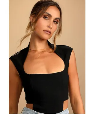 Lulu’s Plenty to Love Black Square Neck Sleeveless Cutout Bodysuit thumbnail 3