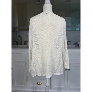 Ann Taylor Cardigan Women XL Cream Open Front Crochet Knit Pointelle thumbnail 5