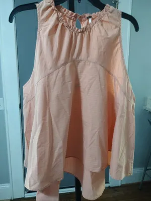 Free people Peach Striped Ruffle Neck Flowy Top thumbnail 1
