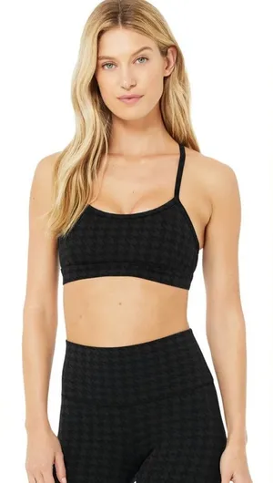 Alo Yoga Houndstooth Gratitude Padded Sports Bra Black Grey Size M thumbnail 1
