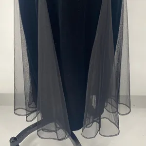 Vintage Y2k Velvet Gown Sleeveless Beaded Bateau Neck Mesh Godets Black Womens 4 thumbnail 9