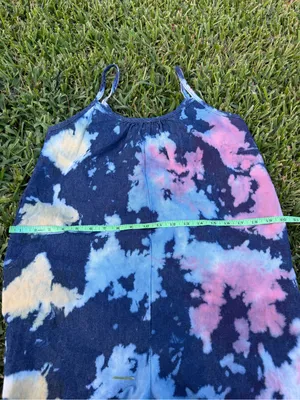 Free People Movement Tie Dye Cotton Romper Blue Pink Pockets Size Small thumbnail 7