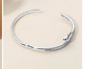 Stainless Steel Rhinestone Pave Sleek Snake Hinged Bangle Bracelet thumbnail 3