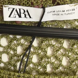 Zara Women Olive Green Open Knit Sweater Metallic Crochet Crew Neck 3859/005 M thumbnail 3